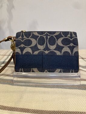 Coach Legacy Y2K Denim Signature Wristlet in Navy and Brown